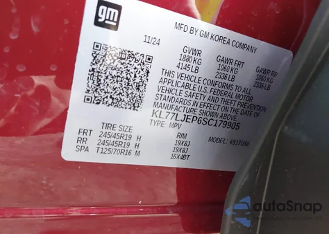 2025 Chevrolet Trax Fwd 2Rs z USA, uszkodzony, nr VIN KL77LJEP6SC179905